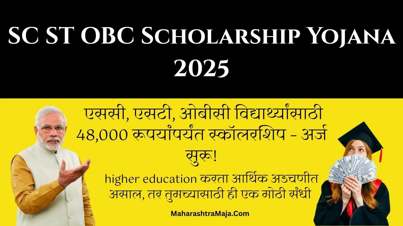 SC ST OBC Scholarship Yojana 2025: एससी, एसटी, ओबीसी विद्यार्थ्यांसाठी 48,000 रूपयांपर्यंत स्कॉलरशिप – अर्ज सुरू!